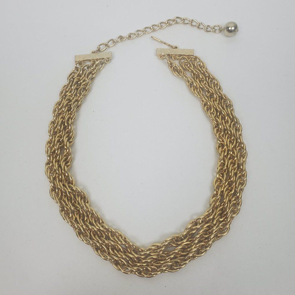 Vtg Triple Strand Gold Tone Metal Rope Collar Chain Chunky Statement Necklace - Picture 4 of 9